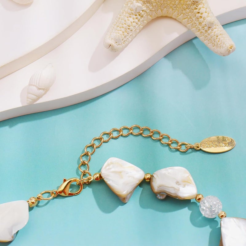 Bocar Statement Shell Bib Choker Necklace for Women Chunky Natural Freshwater Shell Conch Starfish Pearl Pendent Costume Collar Beach Necklace - Image 5